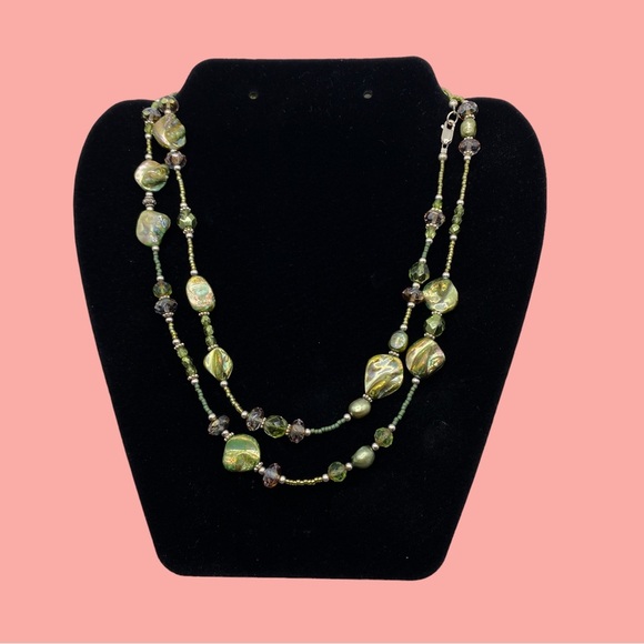 Glass Bead Necklace Green Glass Beads - Picture 1 of 8